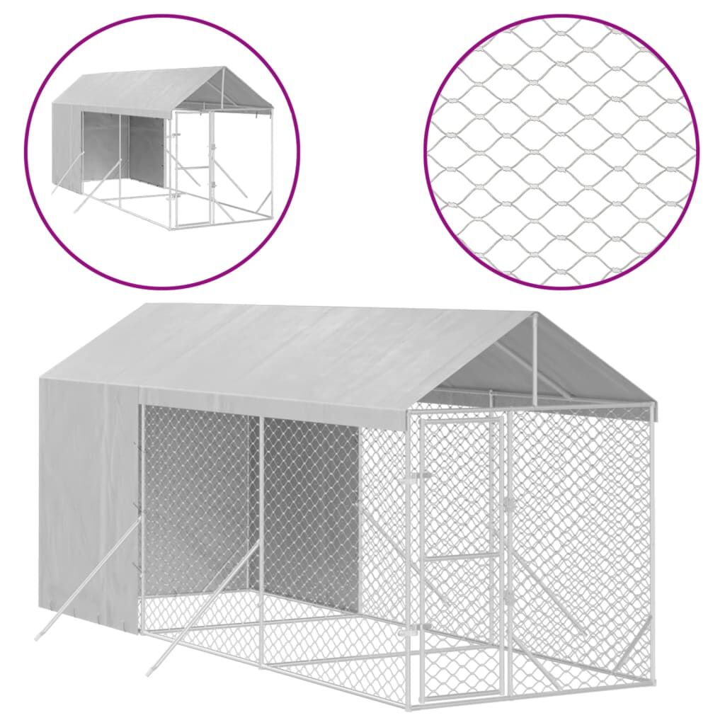 vidaXL Perrera de exterior con toldo acero galvanizado plata 2x6x2,5 m, , large Imagen numero 1
